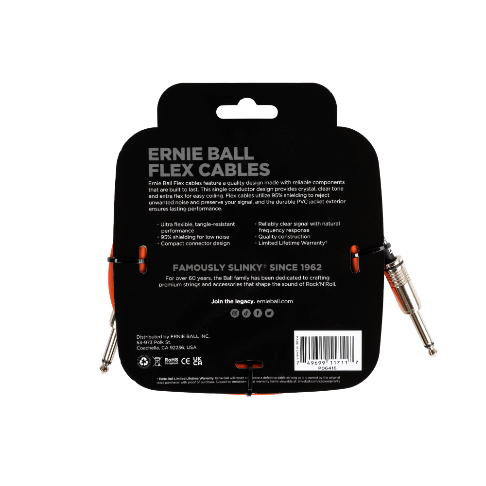 Ernie Ball Flex Instrument Cable Straight/Straight 10ft - Orange
