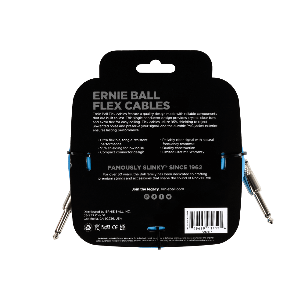 Ernie Ball Flex Instrument Cable Straight/Straight 20ft - Blue