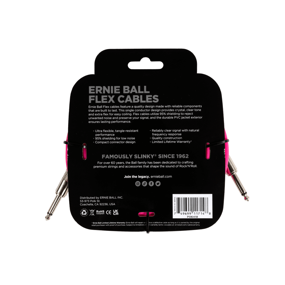 Ernie Ball Flex Instrument Cable Straight/Straight 20ft - Pink