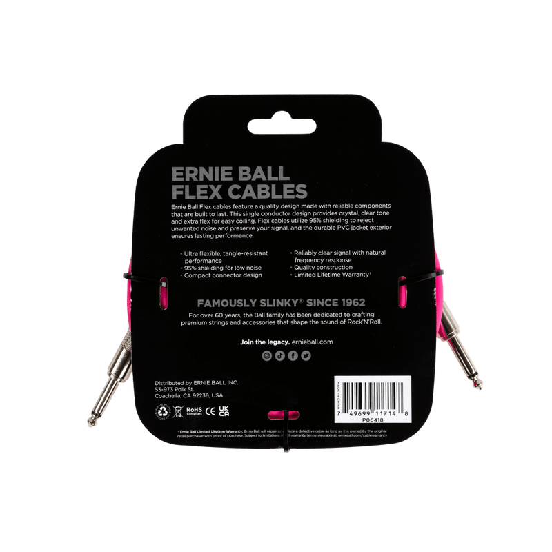 Ernie Ball Flex Instrument Cable Straight/Straight 20ft - Pink
