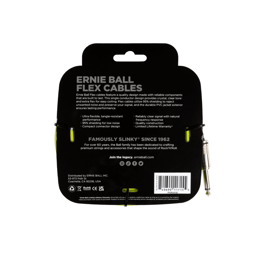 Ernie Ball Flex Instrument Cable Straight/Straight 20ft - Green