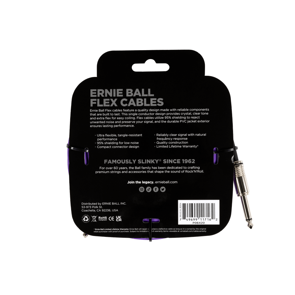 Ernie Ball Flex Instrument Cable Straight/Straight 20ft - Purple