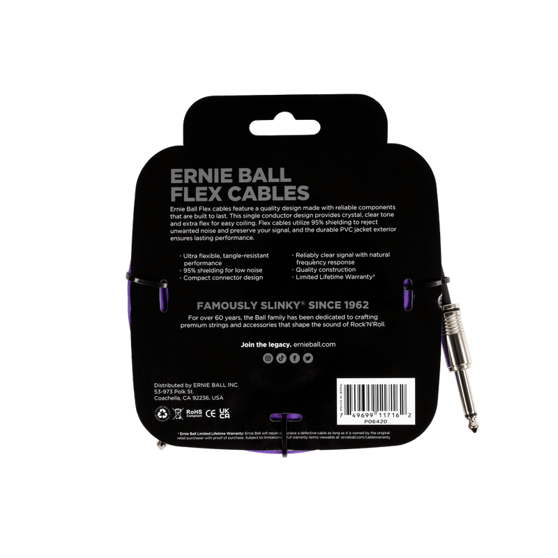 Ernie Ball Flex Instrument Cable Straight/Straight 20ft - Purple