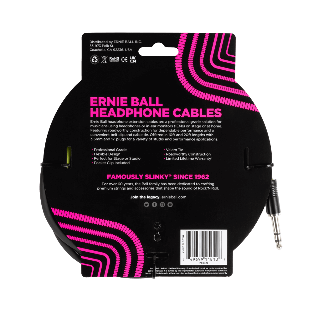 Headphone Extension Cable 1/4 to 3.5mm 10ft - Black