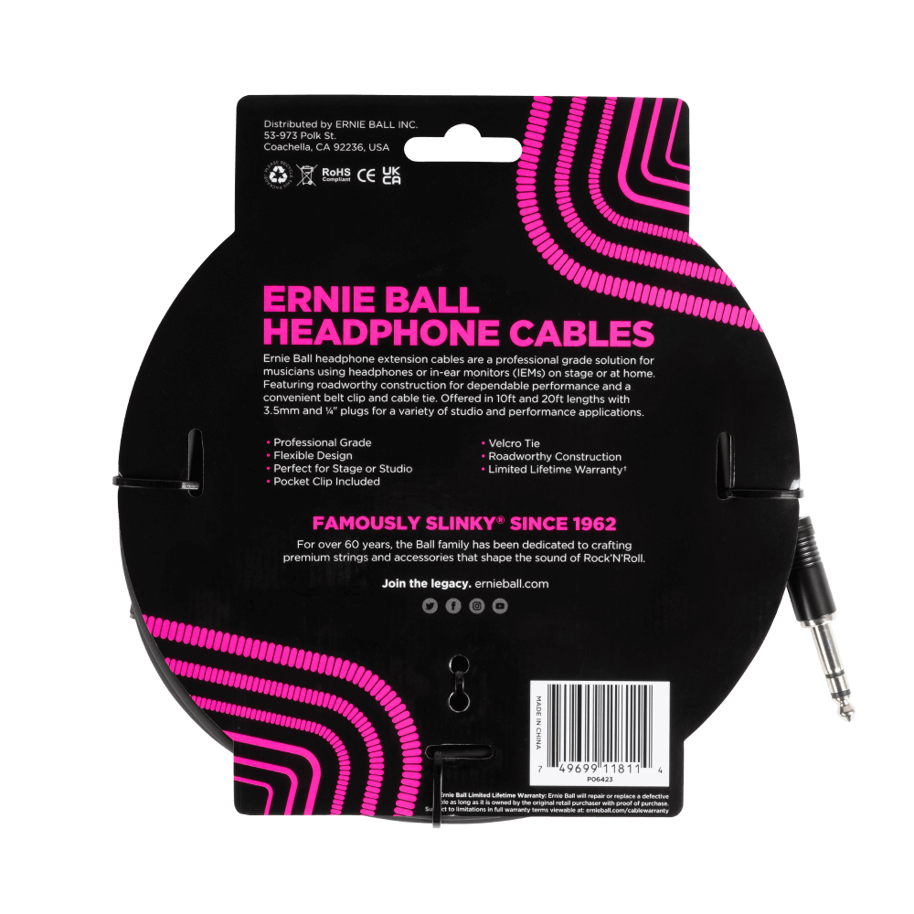 Headphone Extension Cable 1/4 to 3.5mm 20ft - Black