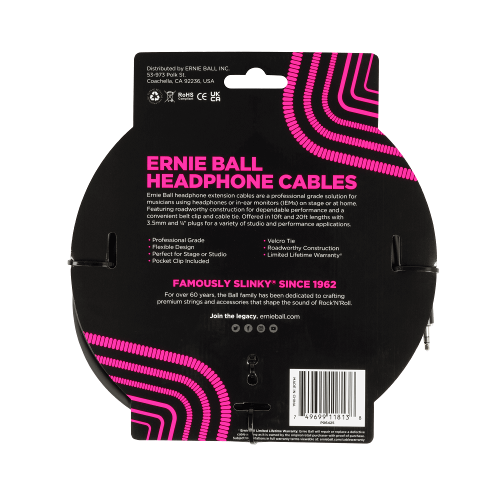 Headphone Extension Cable 3.5mm to 3.5mm 20ft - Black