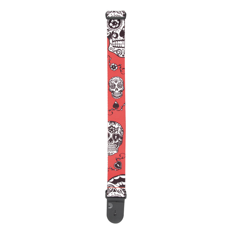 D'Addario Polyester Guitar Straps, Sugar Skulls, Red
