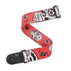 D'Addario Polyester Guitar Straps, Sugar Skulls, Red