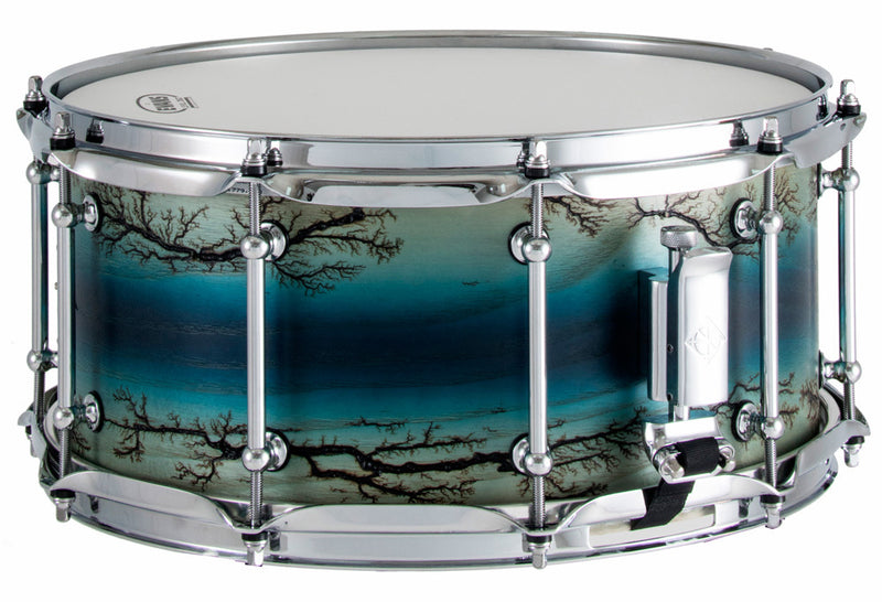 Dixon Artisan Series Ash Snare Drum in Satin Enchanted Blue Reverse Burst - 14 x 6.5"