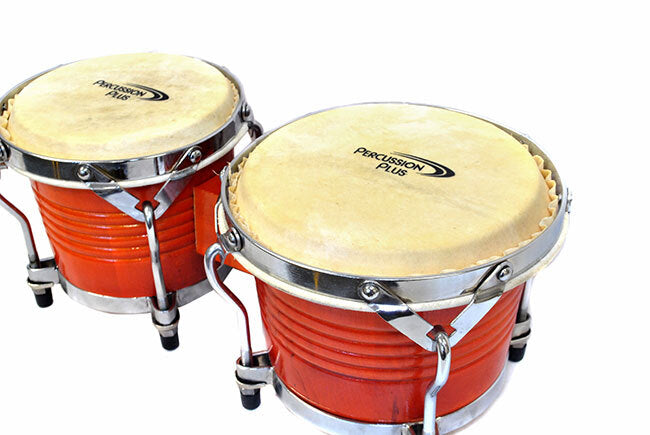 Percussion Plus Deluxe 7.5 & 8.5" Wooden Bongos in Gloss Natural Lacquer Finish