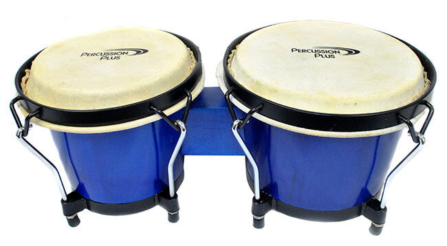 Percussion Plus 6 & 6-3/4" Wooden Bongos in Gloss Blue Lacquer Finish