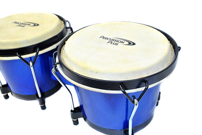 Percussion Plus 6 & 6-3/4" Wooden Bongos in Gloss Blue Lacquer Finish