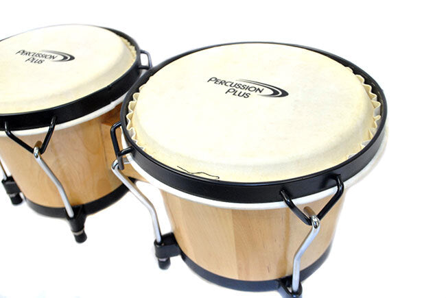 Percussion Plus 6 & 6-3/4" Wooden Bongos in Gloss Natural Lacquer Finish
