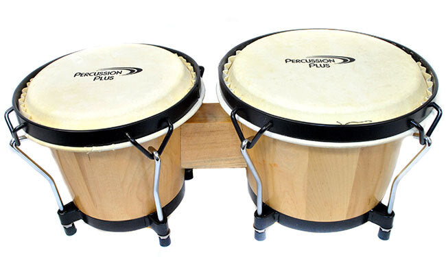 Percussion Plus 6 & 6-3/4" Wooden Bongos in Gloss Natural Lacquer Finish