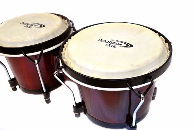 Percussion Plus 6 & 6-3/4" Wooden Bongos in Gloss Red Lacquer Finish with Bongo Bag