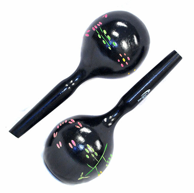 Percussion Plus Large Wooden Maracas in Black & Patterned Finish