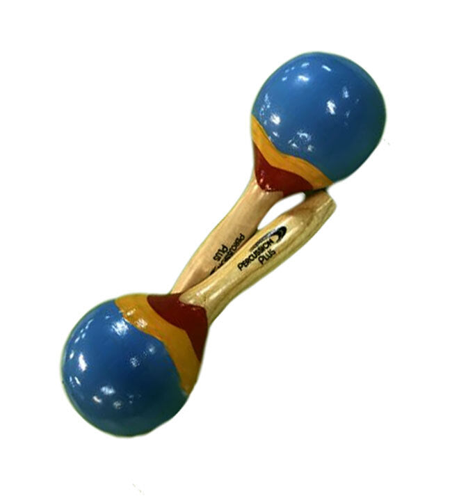 Percussion Plus Wooden Mini Maracas in Blue & Patterned Finish
