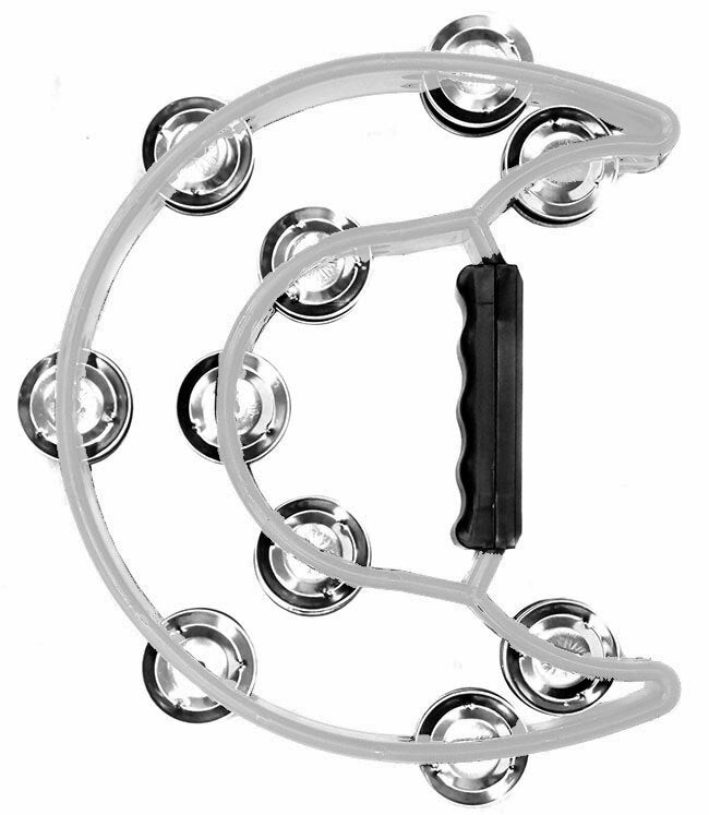 Percussion Plus Half Moon Tambourine with 10-Double Rows of Jingles in White