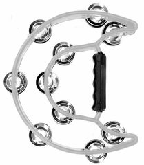 Percussion Plus Half Moon Tambourine with 10-Double Rows of Jingles in White