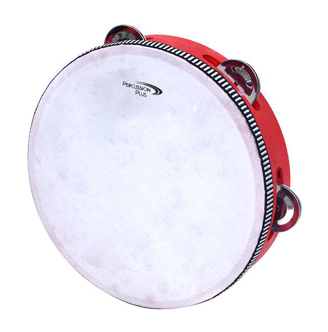 Percussion Plus 8" Wooden Tambourine with Head & 5-Single Rows of Jingles