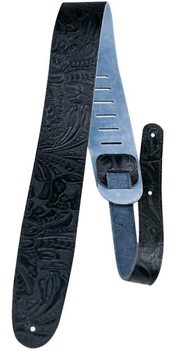 Perris 2.5" Embossed Western Flower Leather Guitar Strap Black