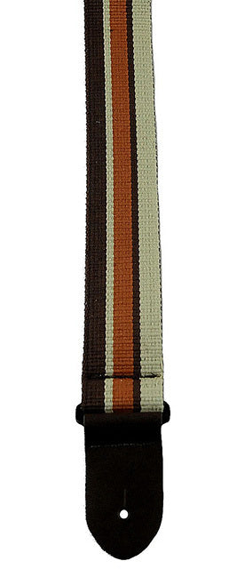Perris 2" Deluxe Cotton Brown, Tan & Orange Stripe Guitar Strap with Leather ends