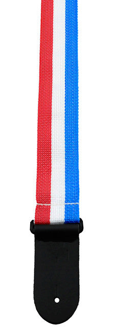 Perris 2" Poly Pro Guitar Strap in Red, White & Blue Stripe with Black Leather ends