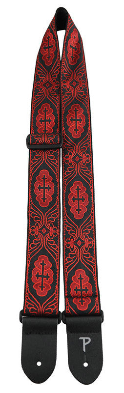 Perris 2" Jacquard Guitar Strap with Red Crosses on Black design
