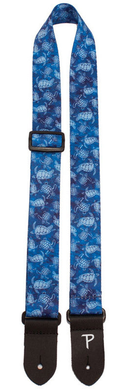 Perris 1.5" Polyester Ukulele Strap in Blue Sea Turtles Design with Leather ends