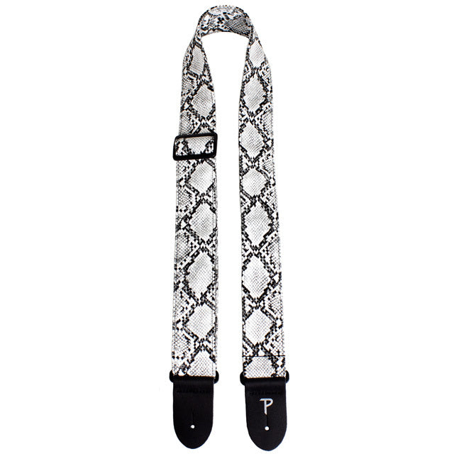 Perris 2" Black and White Faux Snake Skin Guitar Strap with Leather Ends