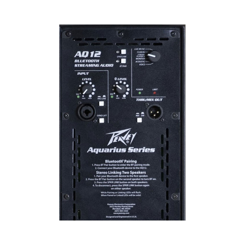 Peavey Aquarius Series "AQ12" Powered 1000W, Bi-Amped, 12" Loudspeaker with Bluetooth
