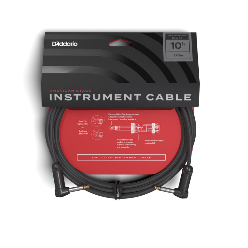 D'Addario American Stage Instrument Cable, Dual Right Angle, 10 feet