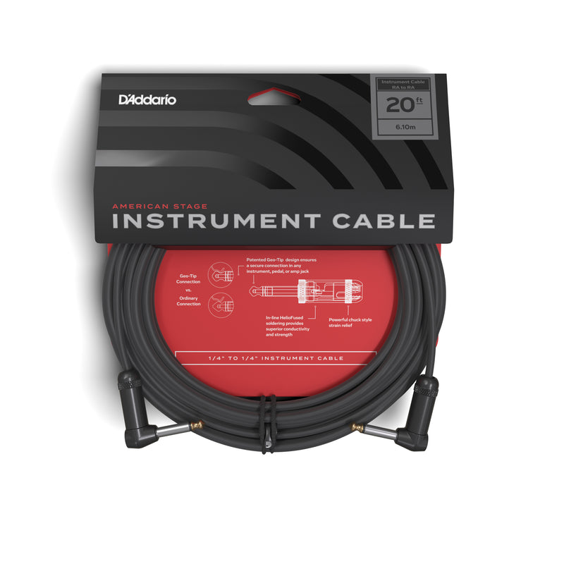 D'Addario American Stage Instrument Cable, Dual Right Angle, 20 feet