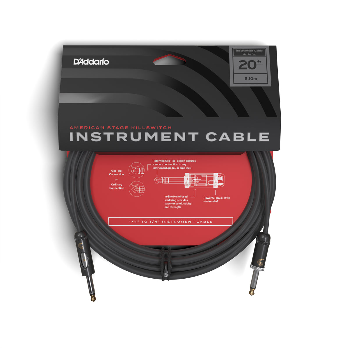 D'Addario American Stage Kill Switch Instrument Cable, 20 feet