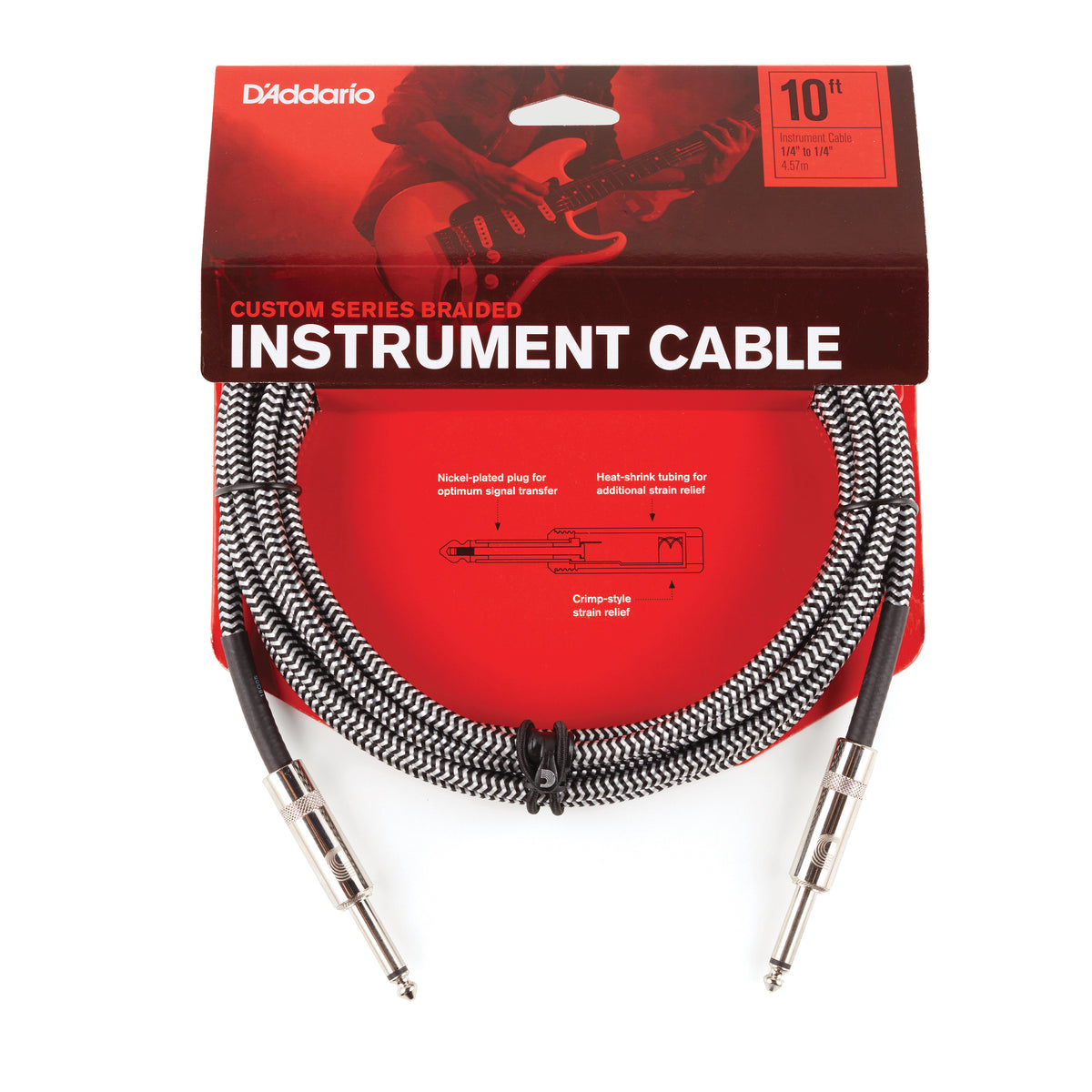 D'Addario Custom Series Braided Instrument Cable, Grey, 10'