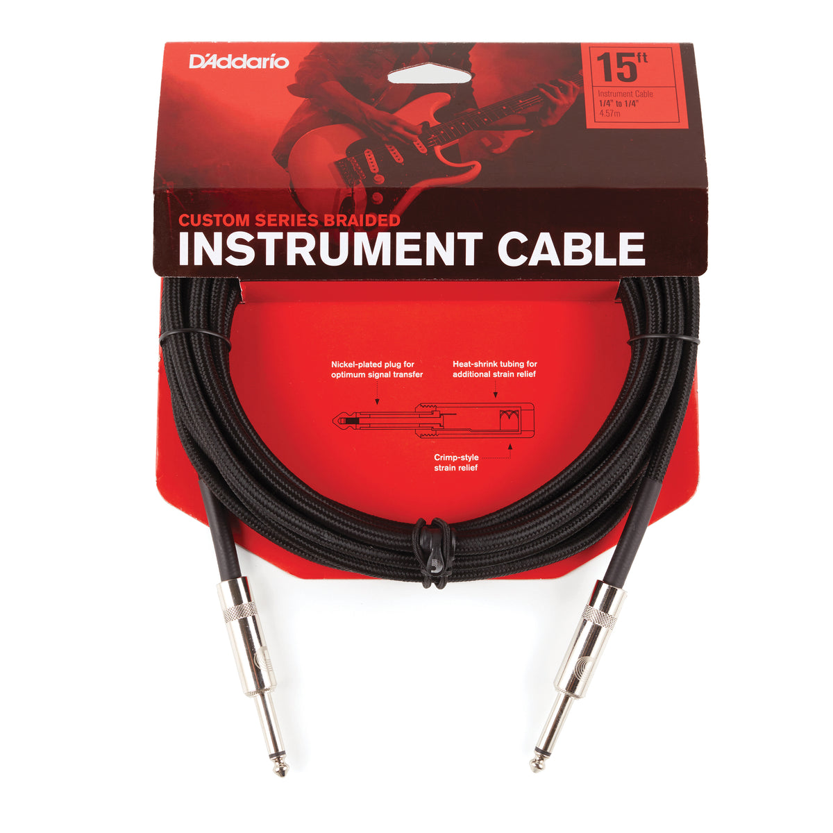 D'Addario Custom Series Braided Instrument Cable, Black, 15'