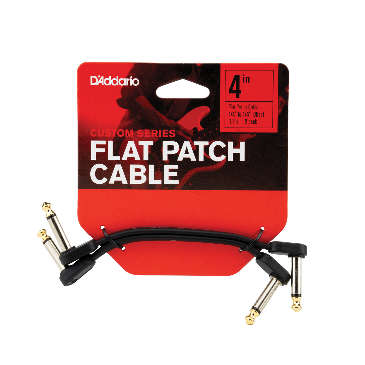 D'Addario Flat Patch Cable, 4in Offset Right Angle, Twin PK