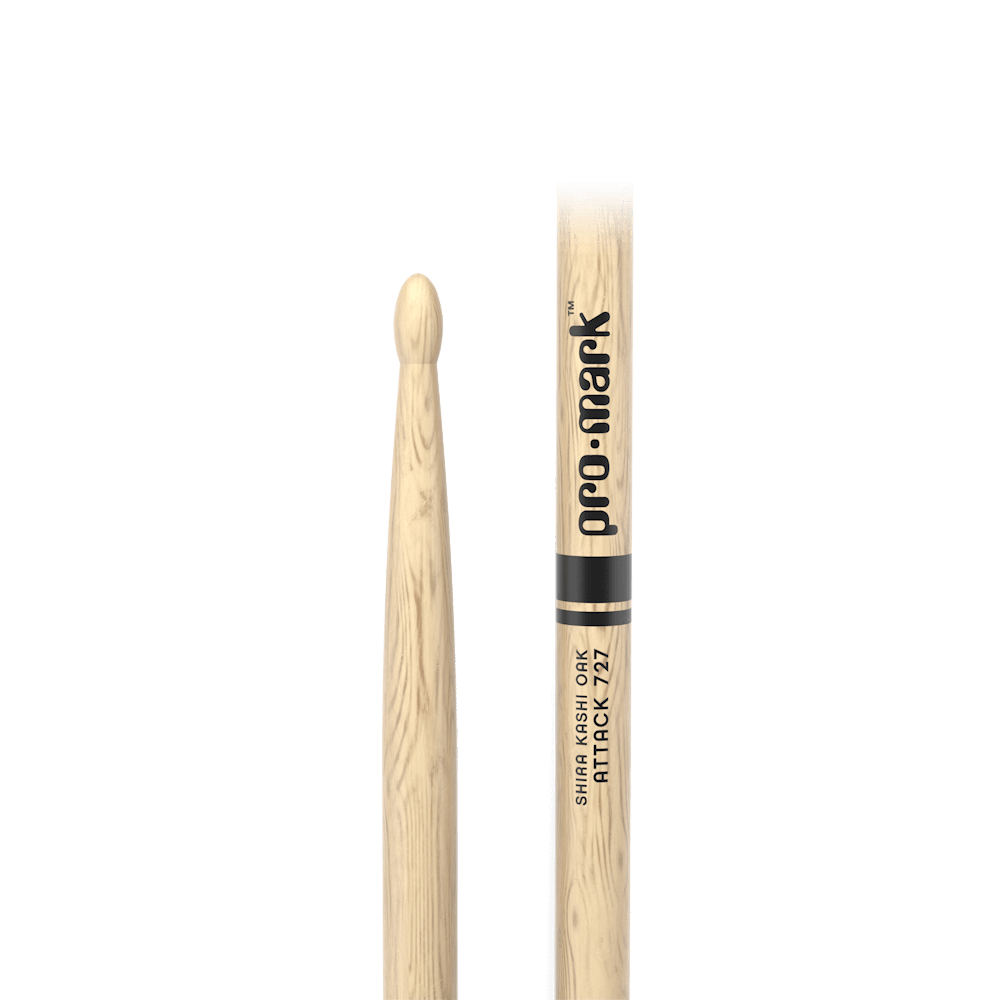 Promark Classic Attack 727 Shira Kashi Oak Drumstick, Oval Wood Tip