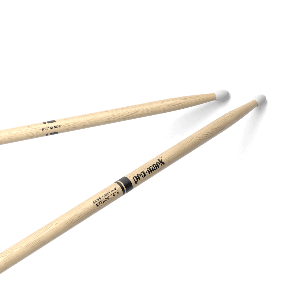 Promark Classic Attack 747B Shira Kashi Oak Drumstick, Oval Nylon Tip