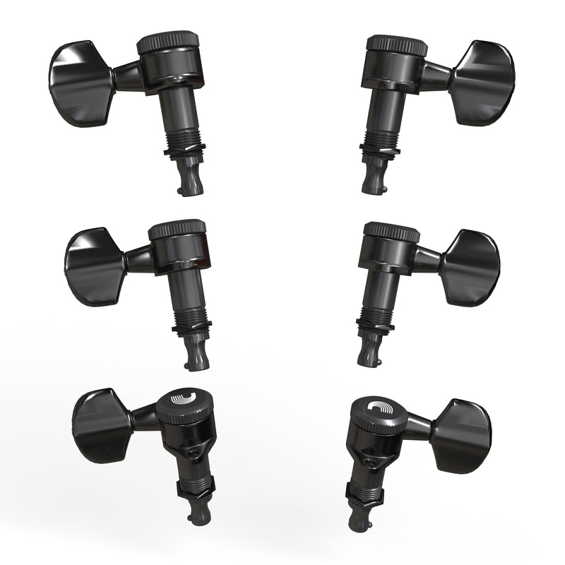 D'Addario Auto-Trim Locking Tuning Machines, 3 + 3 Setup, Black