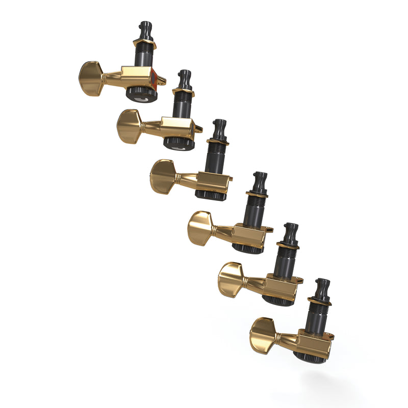 D'Addario Auto-Trim Locking Tuning Machines, 6 In-Line setup, Gold