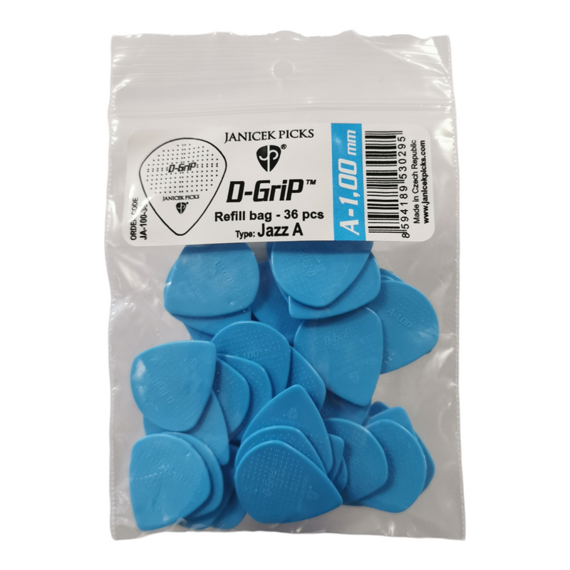 36 x Janicek D-Grip Jazz-A Series Pick in Sky Blue (1.00mm)