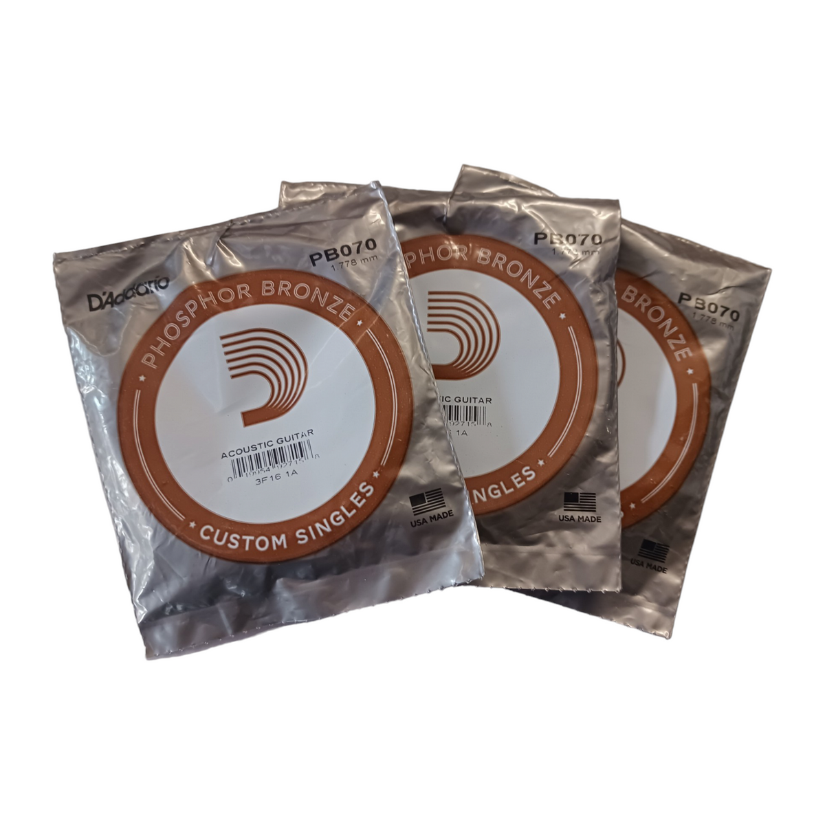 3 x D'addario Single Phosphor Bronze Wound .070
