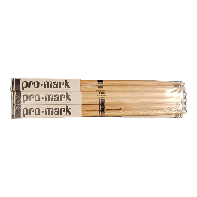 6 x ProMark Classic Forward 5A Hickory Drumstick, Oval Nylon Tip