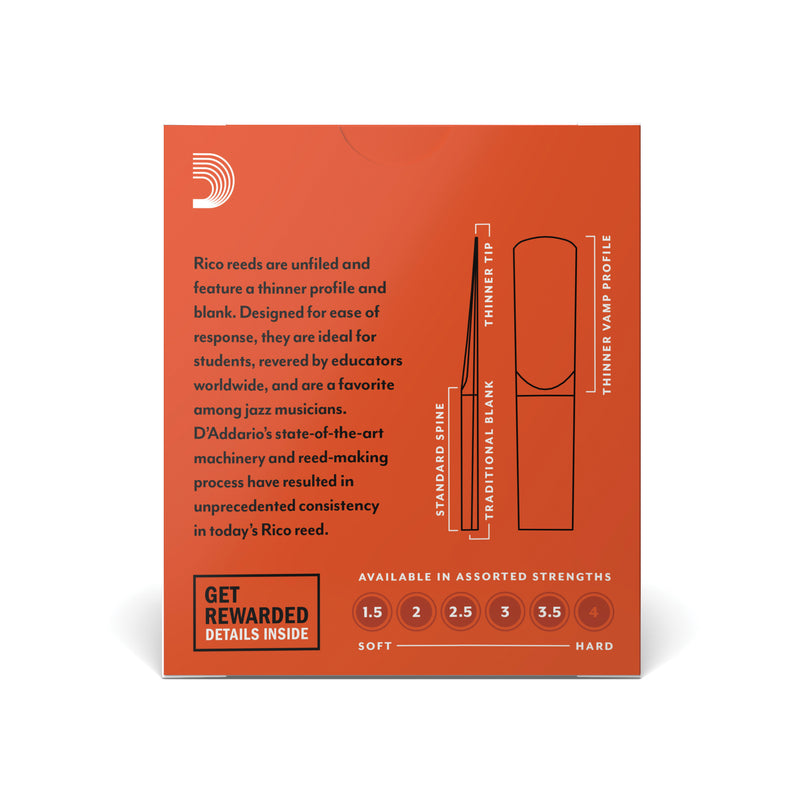 Rico by D'Addario Alto Clarinet Reeds, Strength 3.5, 10-pack