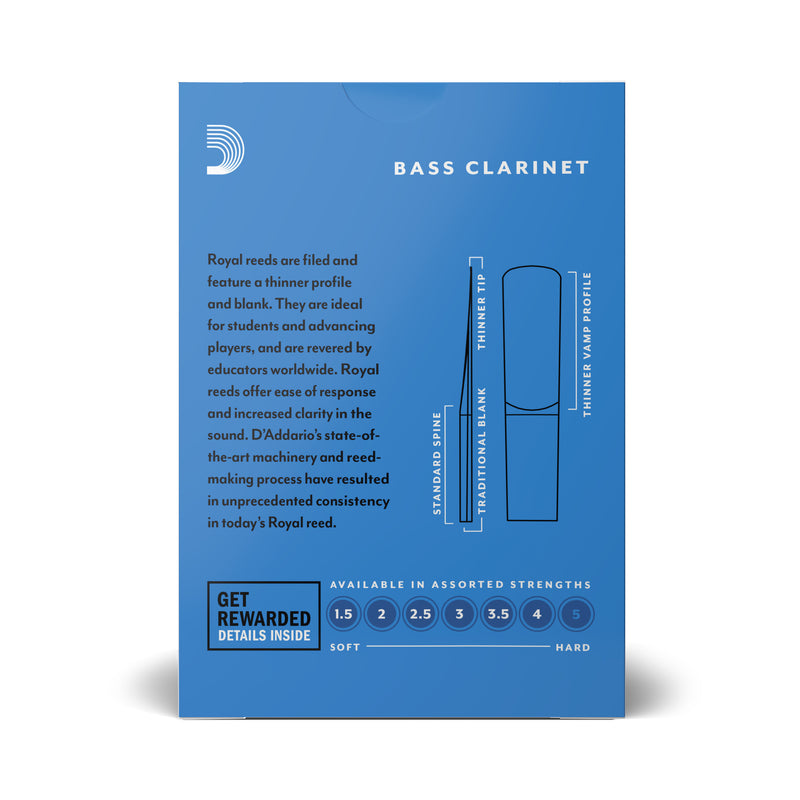 Royal by D'Addario Bass Clarinet Reeds, Strength 3, 10 Pack