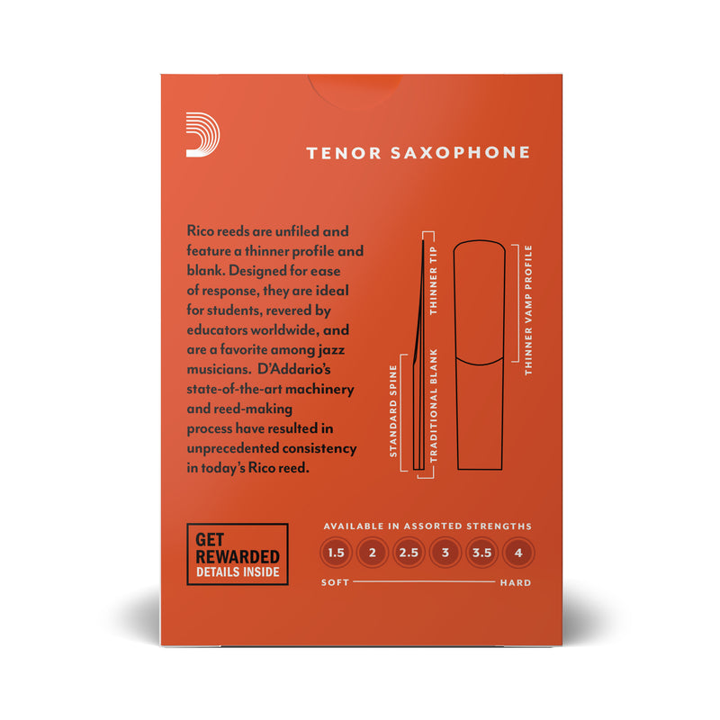 Rico by D'Addario Tenor Sax Reeds, Strength 1.5, 10-pack