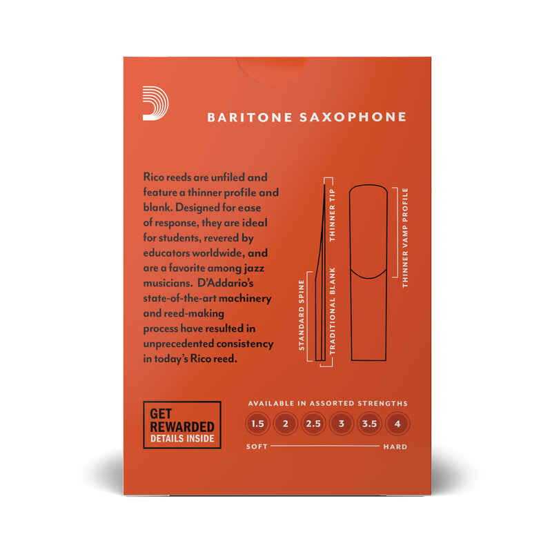 Rico by D'Addario Baritone Sax Reeds, Strength 3.5, 10-pack