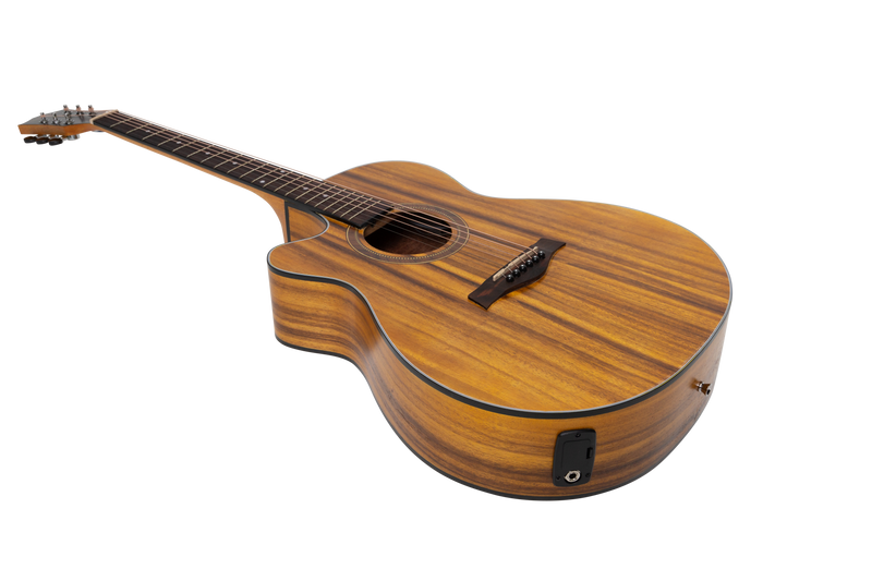 Sanchez Left Handed Acoustic-Electric Small Body Cutaway Guitar Pack (Koa)