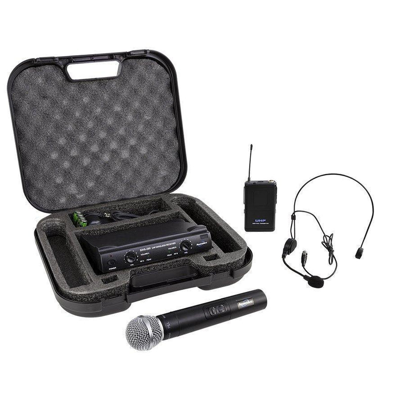 SoundArt Dual Channel Wireless Microphone System with Lapel, Headset and Handheld Mics